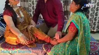 Indian maid fucked by her owner in front of her owner’s wife (Threesome Sex)